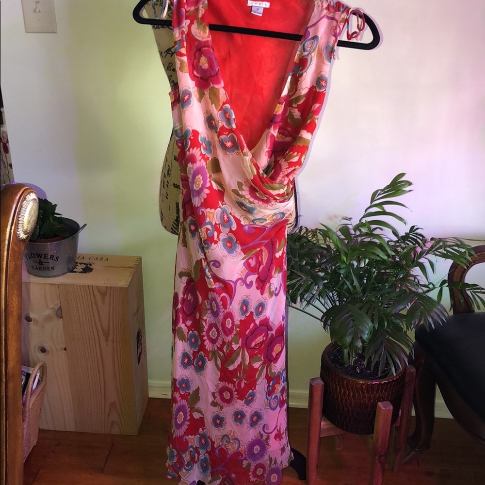 Vintage Y2K 100% Silk Red Floral Dress by Lapis